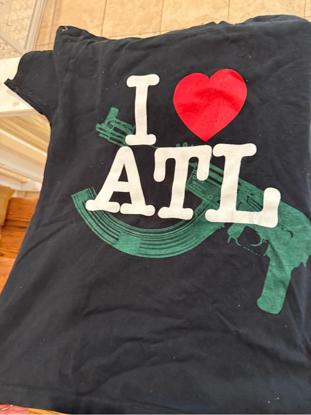 VLONE Black I Heart ATL Graphic Tee with Red Heart and Green Accent